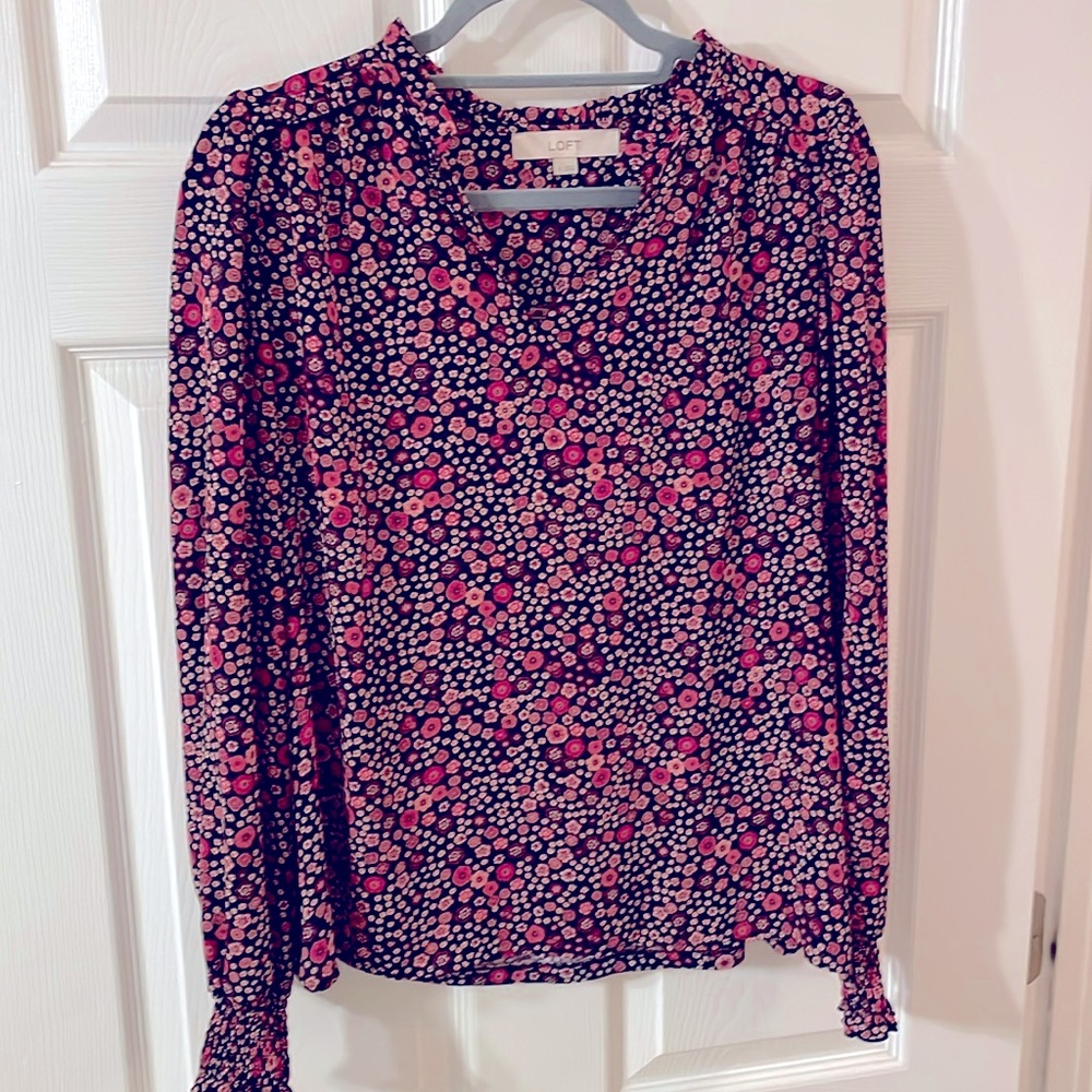 Beautiful black, fushia, and pink blouse from Loft,  size medium.